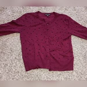 Women's Cable And Gauge Cardigan Sweater Size Small Color Red Polka Dots Cute...